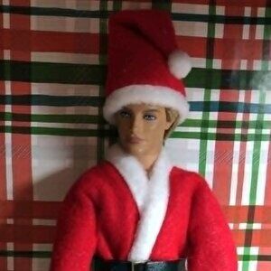 Barbie Clothes for Ken Christmas Red Felt Santa Suit Santa Clause Outfit 4 Pc